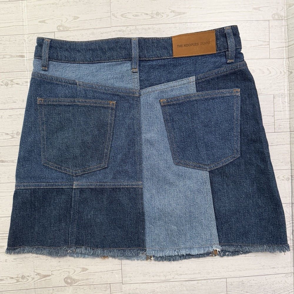 The Kooples Paris Patchwork Denim Mini Skirt Frayed Edge Size 2 - Picture 2 of 7